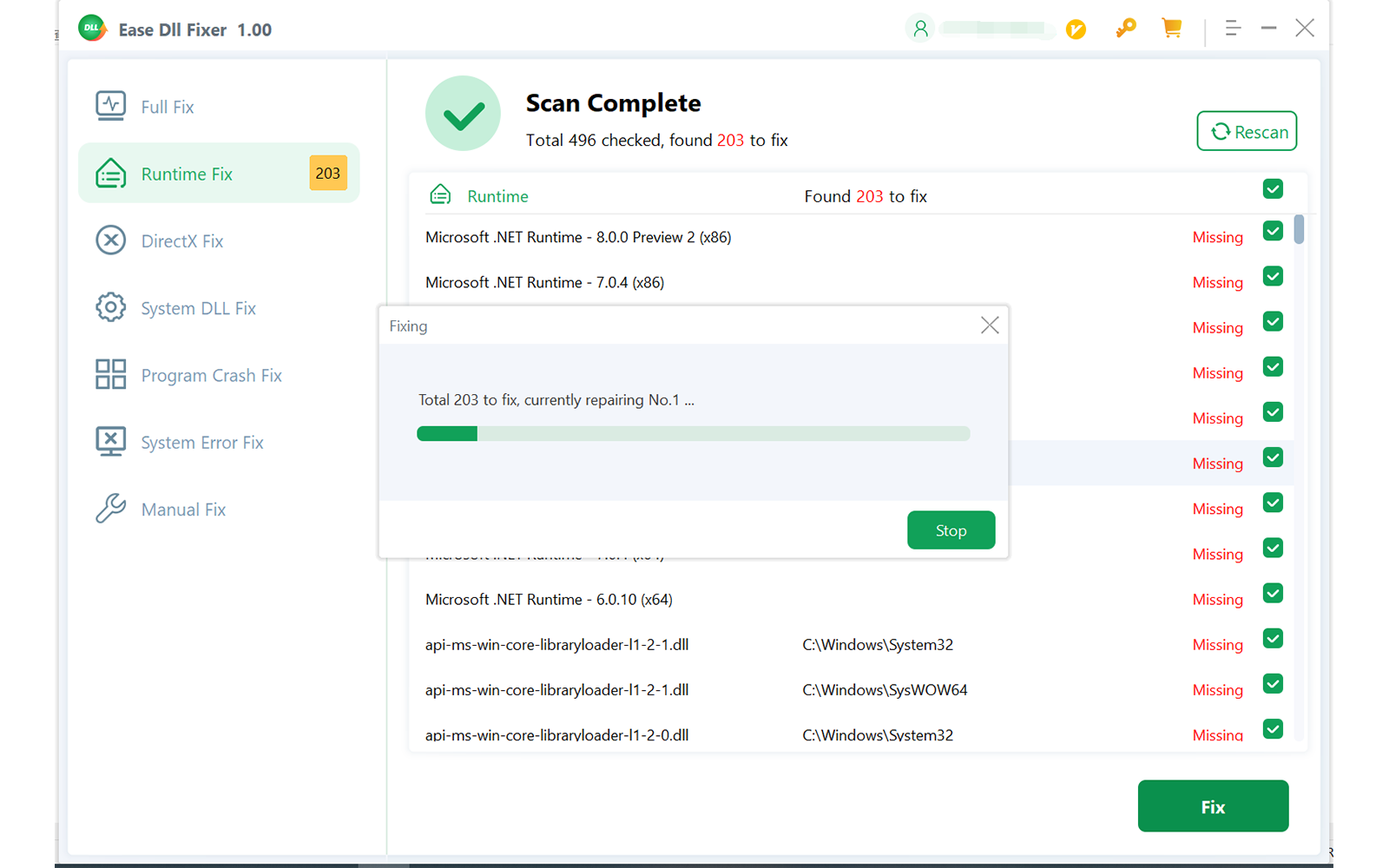 Descarga e instala las DLL files necesarias